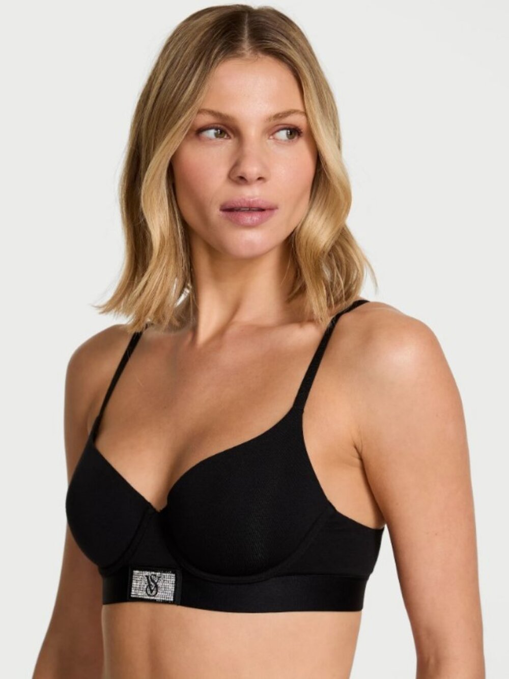Victoria's Secret Shine Patch Lightly Lined Demi Bra Black 36D